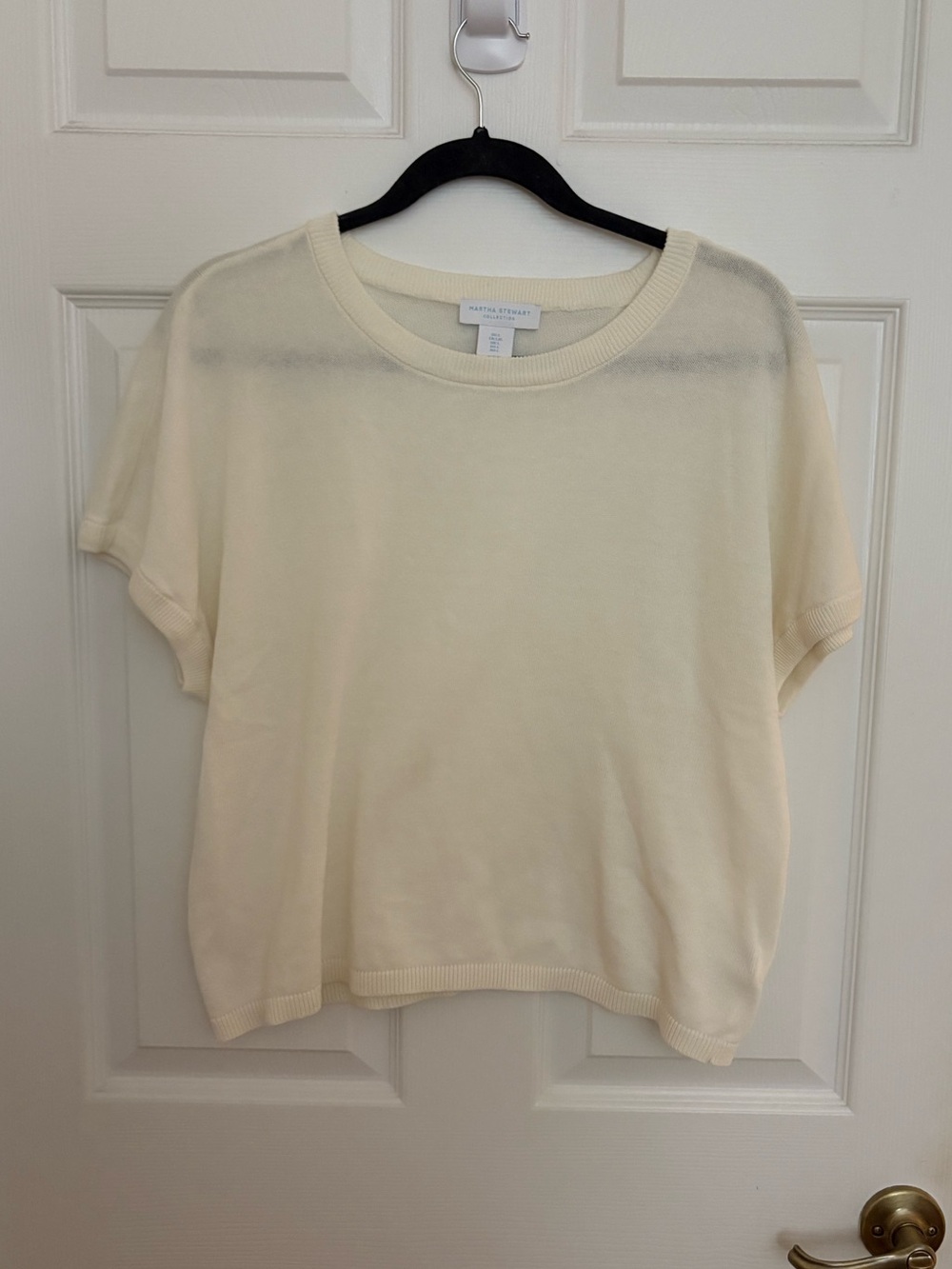 Martha Stewart Cream Short-Sleeve Knit Top